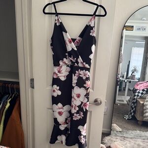 Boohoo Black Midi Slip Dress with Pink Floral Print